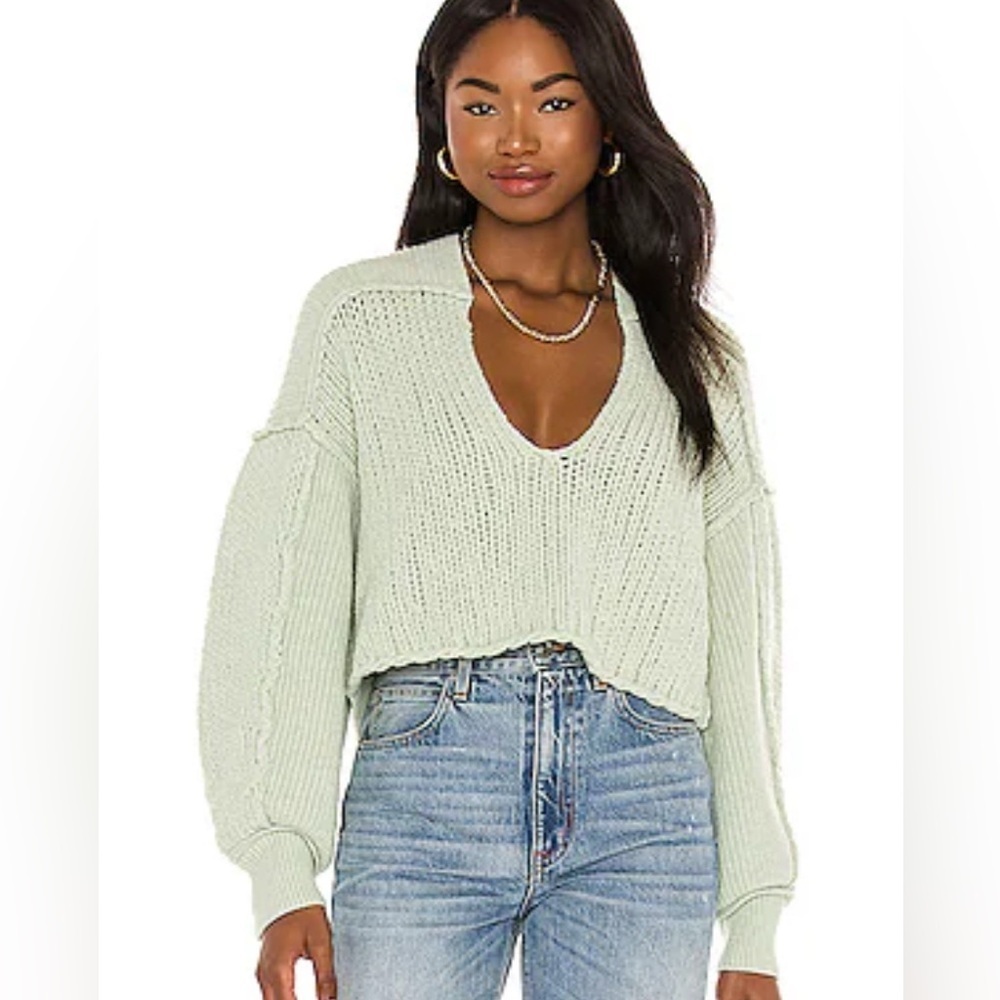 Free People Soda Lime Cropped Vanguard V-Neck sweater size XS